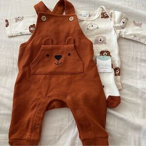 PL BABY BY PETIT LEM
Babies' Print Overalls, Bodysuit & Socks Set In Rus Bear.